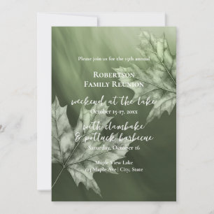 Invitación hojas de arce verde musgo caen reunión familiar