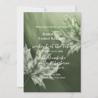 Invitación hojas de arce verde musgo caen reunión familiar