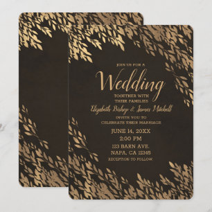 Invitación Hojas de Bronce Dorado Marrón Chic Rústico Boda
