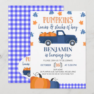 Invitación Hojas De Calabaza Azul De Calabaza Y Cumpleaños