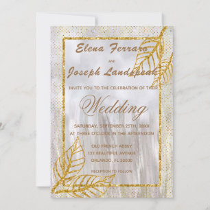 Invitación Hojas de castaño y confeti con brillo dorado