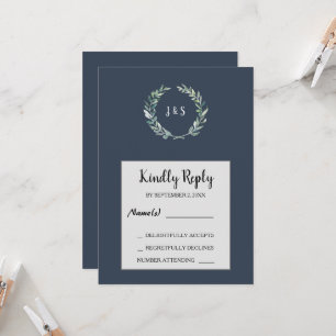 Invitación Hojas de color de agua sobre la RSVP monogramada e