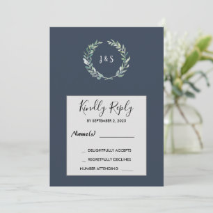 Invitación Hojas de color de agua sobre la RSVP monogramada e
