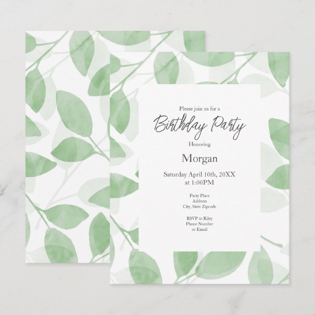 Invitación Hojas de color verde salado (Anverso / Reverso)