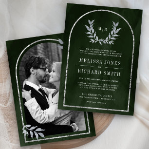 Invitación Hojas de Corona de Laurel Plateado Bodas Verde Oli