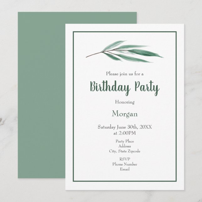 Invitación Hojas de eucalipto acuarela (Anverso / Reverso)