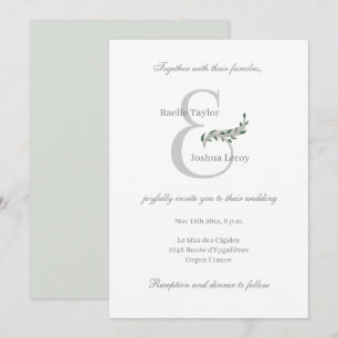 Invitación Hojas de eucalipto Ampersand boda gris blanco