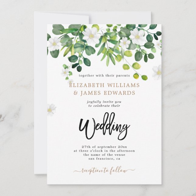Invitación Hojas de eucalipto boda rústica moderna (Anverso)
