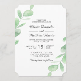 Invitación Hojas de eucalipto. Boda simple de Woodland