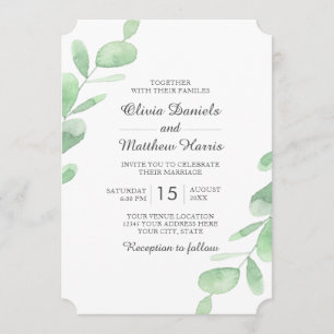 Invitación Hojas de eucalipto. Boda simple de Woodland