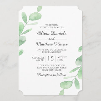 Invitación Hojas de eucalipto. Boda simple de Woodland