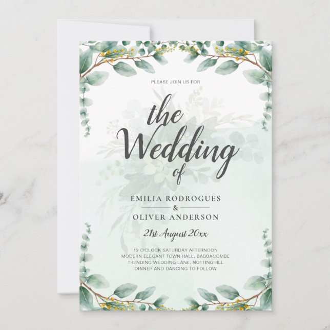 Invitación Hojas de Eucalipto BODAS DE ORO CÓDIGO QR PRESUPUE (Anverso)