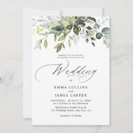 Invitación Hojas de eucalipto en acuarela para boda con veget