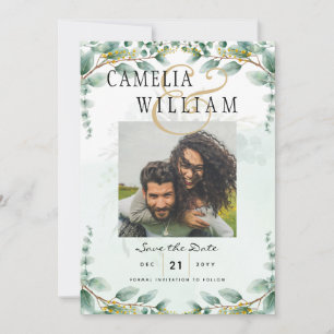 Invitación Hojas de eucalipto ORO MATRIMONIO CÓDIGO QR PRESUP