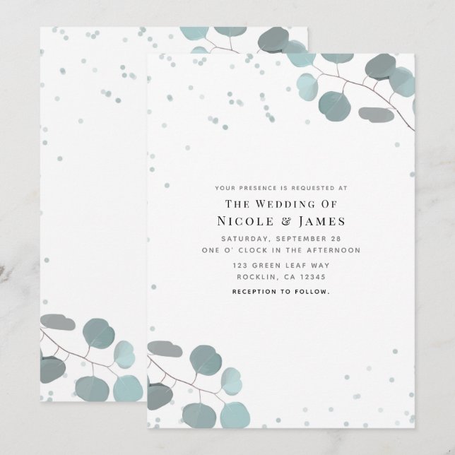 Invitación Hojas de Eucalipto Verde Boda Rústica (Anverso / Reverso)