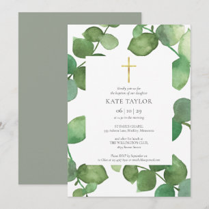 Invitación Hojas de eucalipto Verdes Bautizo