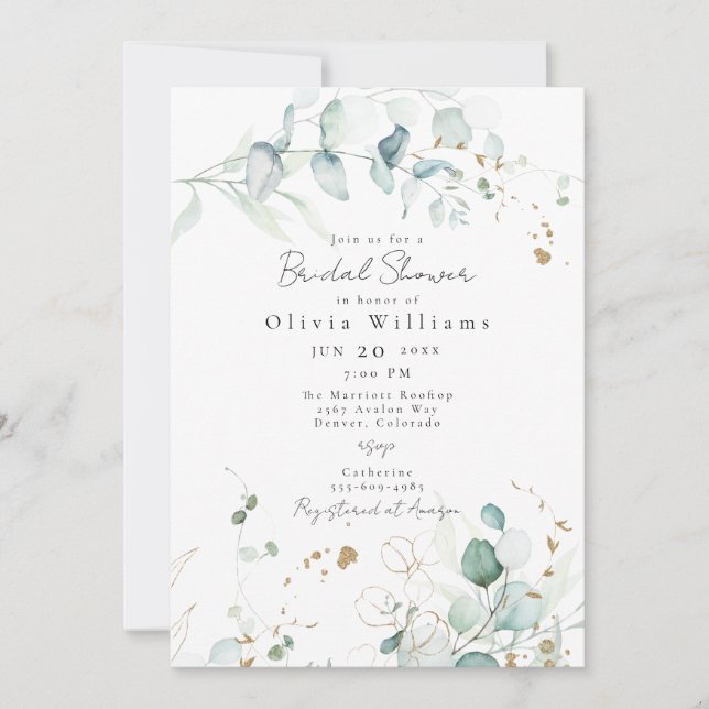 Invitación Hojas de eucalipto y follaje Ducha de novia (Anverso)