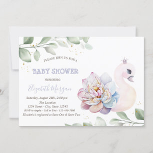Invitación Hojas de flores de cisne bebé para baby shower