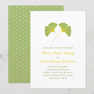 Invitación Hojas de Ginkgo y geométrica de oro