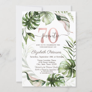 Invitación Hojas de gotas de purpurina de oro rosa Cumpleaños