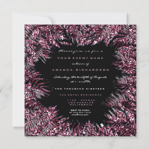 Invitación Hojas de helecho cristales enmarcados burdeos rosa