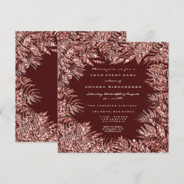 Invitación Hojas de helecho tropical Marco Rosa Cobre Granate
