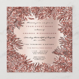 Invitación Hojas de helecho tropicales enmarcadas metálico ro