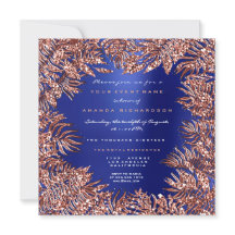 Hojas de helecho tropicales Rosa dorada azul cobre