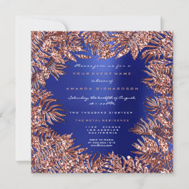 Invitación Hojas de helecho tropicales Rosa dorada azul cobre