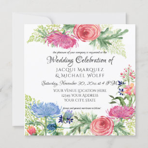 Invitación Hojas de hierro azul y rosa con color de agua eleg