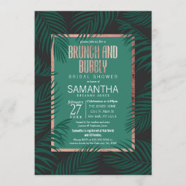 Invitación Hojas de hojas de palmera verde Rosa negro brunch 
