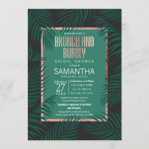 Invitación Hojas de hojas de palmera verde Rosa negro brunch 