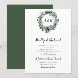 Invitación Hojas de Holly, Berries, Ferns Wreath Winter Weddi