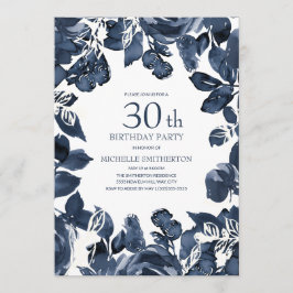 Invitación Hojas de Índigo Azul Marino Cumpleaños 30