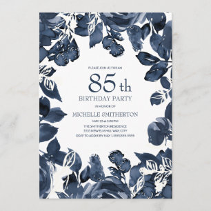 Invitación Hojas de Índigo Azul Marino Cumpleaños 85