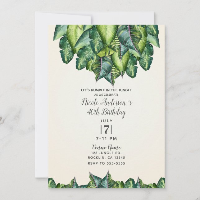 Invitación Hojas de Jungla Tropical Verde Cumpleaños Botánico (Anverso)