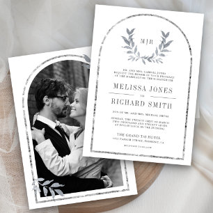 Invitación Hojas de Laurel Plateado Corona Bodas Blancas