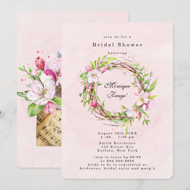 Invitación Hojas de manzana en floral en la ducha de novia (Anverso / Reverso)