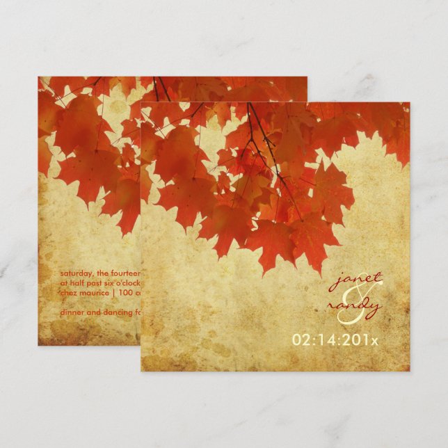 INVITACIÓN HOJAS DE MAPLA ROJA VINTAGE/OTOÑO (Anverso / Reverso)