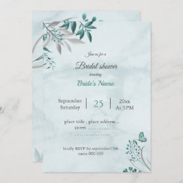 Invitación Hojas de mariposa azul verde azuladas con ducha de