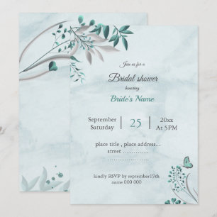 Invitación Hojas de mariposa azul verde azuladas con ducha de