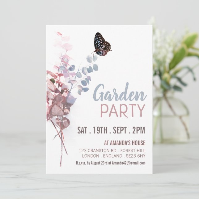Invitación Hojas de mariposa, elegante Fiesta de jardín (Anverso de pie)
