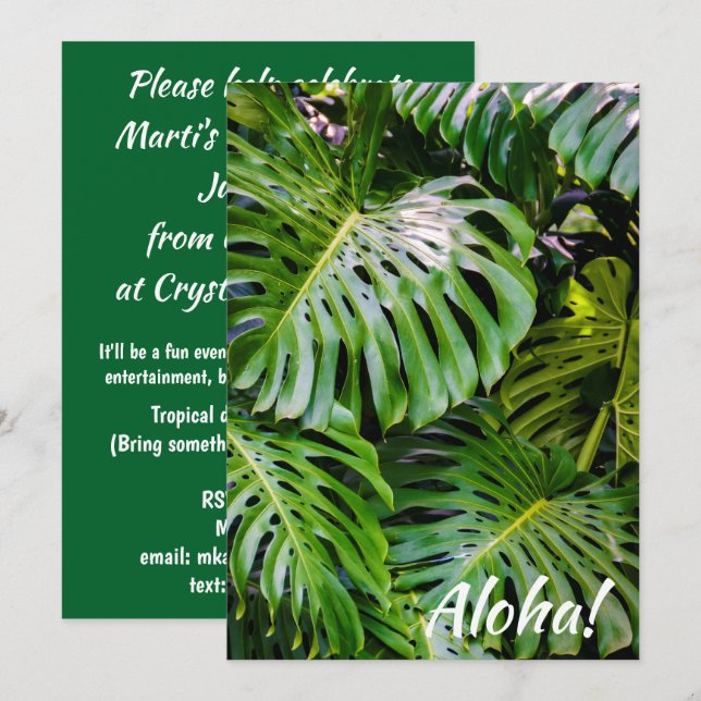 Invitación Hojas de Monstera, Jardines Limahuli, Kauai, Hawai (Anverso / Reverso)