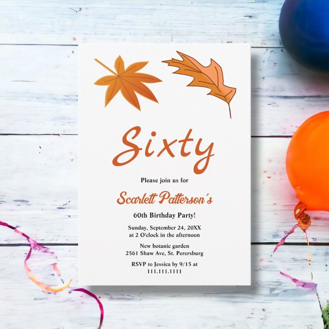 Invitación Hojas de Naranja de Otoño Rústico Cumpleaños 60 (Subido por el creador)