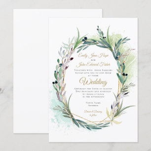 Invitación Hojas de oliva acuarela Boda geométrico de flor