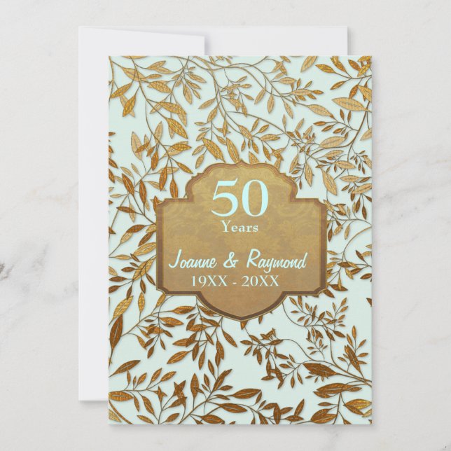 Invitación Hojas de Oro 50 Aniversario de Boda (Anverso)