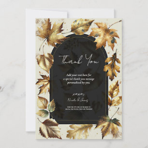 Invitación Hojas de oro Almendra Beige y Glam negro Gracias