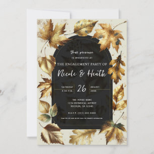 Invitación Hojas de oro beige y negro Almendra Otoño Compromi