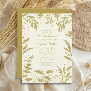 Invitación Hojas de oro elegantes brillan en la ducha de la n