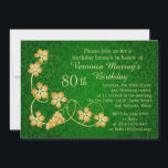 Invitación Hojas de oro en la vid, damasco verde 80 cumpleaño<br><div class="desc">Hojas de vid de color oro contra fondo de damasco verde Invitación a la fiesta de cumpleaños número 80</div>